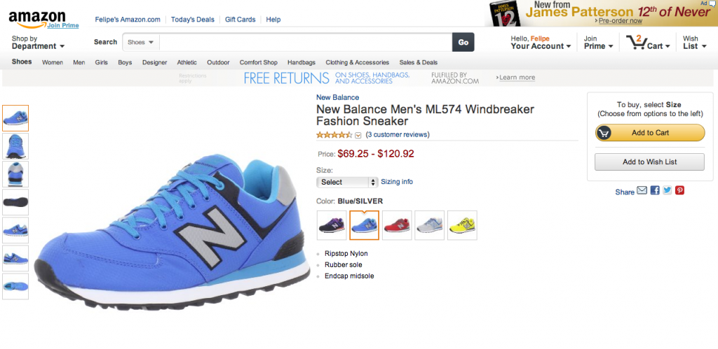 Página do produto New Balance Men’s ML574 Windbreaker Fashion Sneaker
