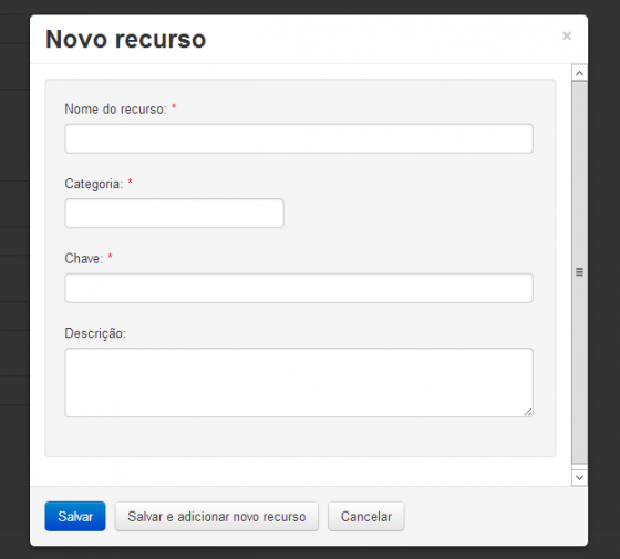 Tela de novo recurso.