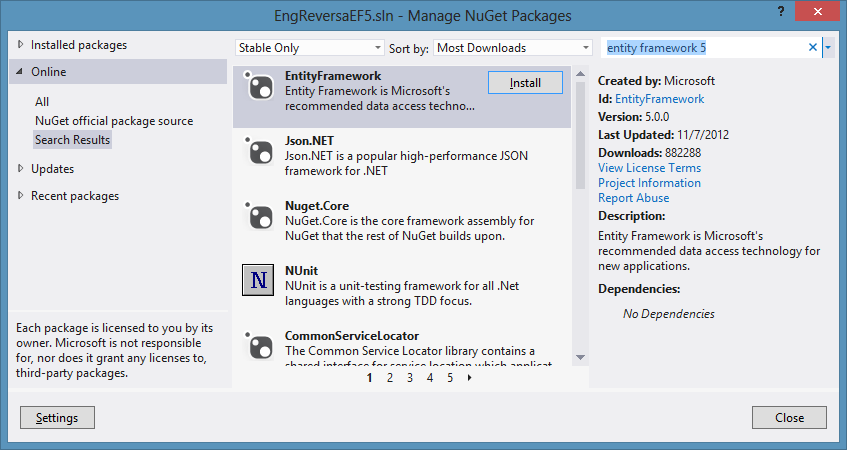 Figura 5 – Instalação via NuGet