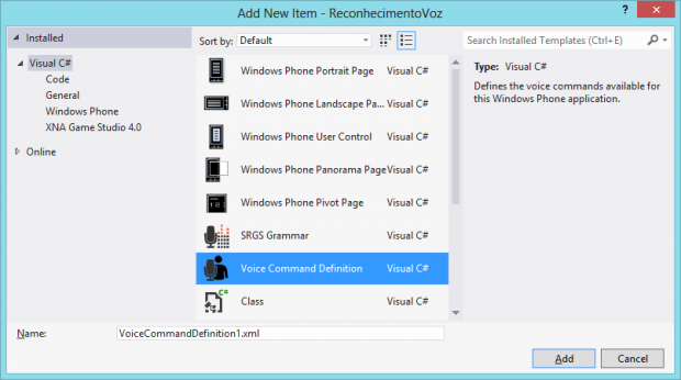 Figura 6 – XML com as definições dos comandos