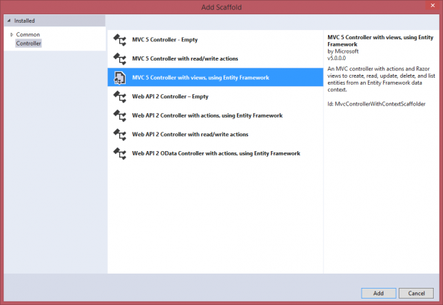Figura 14 – Adicionar um controller usando o Entity Framework.