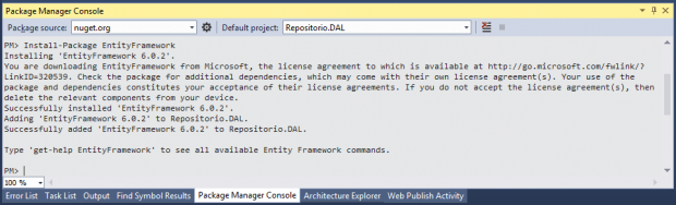 Figura 4 – Instalação do EF via Nuget.