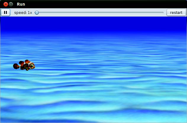Figura 7 Nemo gira em seu mundo. Podemos pausar e reiniciar o fluxo do programa usando os botões correspondentes na borda superior.