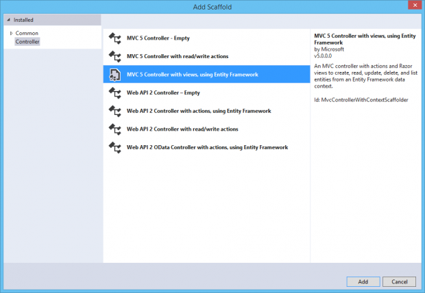 Figura 6 – Adicionar um controller usando o Entity Framework