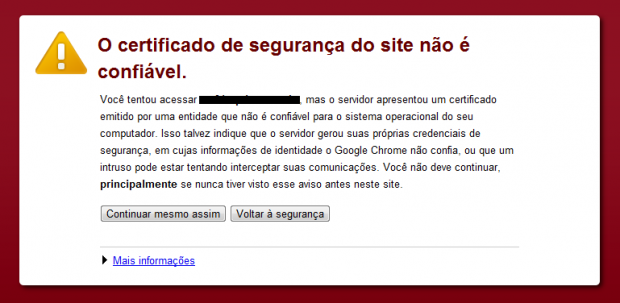 Exemplo de certificado inseguro no Chrome.