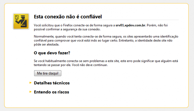 Exemplo de alerta de certificado no Firefox.