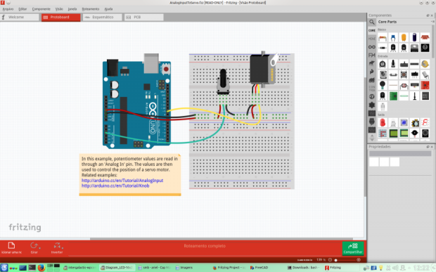 Modo Protoboard – exemplo do Arduino AnalogInputToServo.