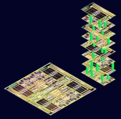 À esquerda, arquitetura plana dos chips atuais. À direita, estrutura de um computador 3D.