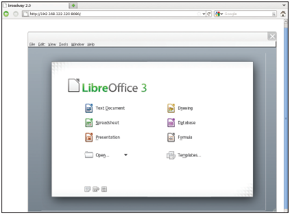 Figura 1: O LibreOffice no navegador web, graças ao Broadway e ao HTML5.