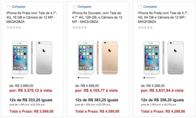 Preço do iPhone 6S apareceu em duas grandes lojas online (Foto: Reprodução)