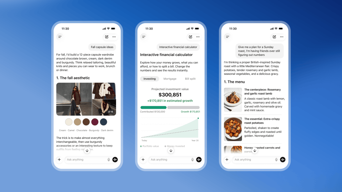 Exemplo de interface interativa gerada pelo ChatGPT com o Intelligent UI