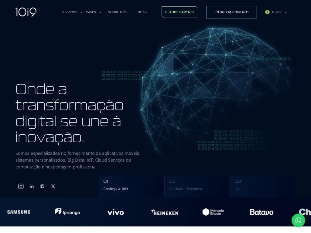 Página inicial do site de 10i9 Tecnologia, Design e Inovação