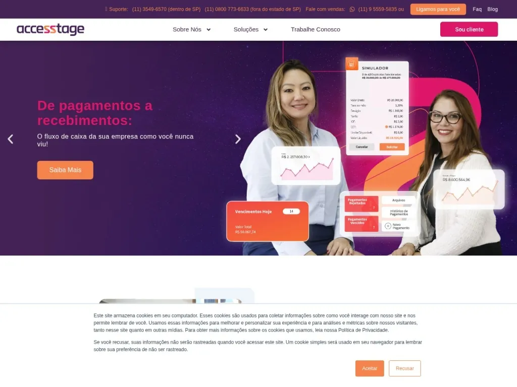 Página inicial do site de Accesstage Tecnologia