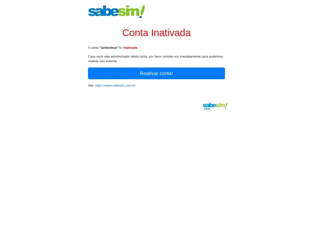 Página inicial do site de Acheishop