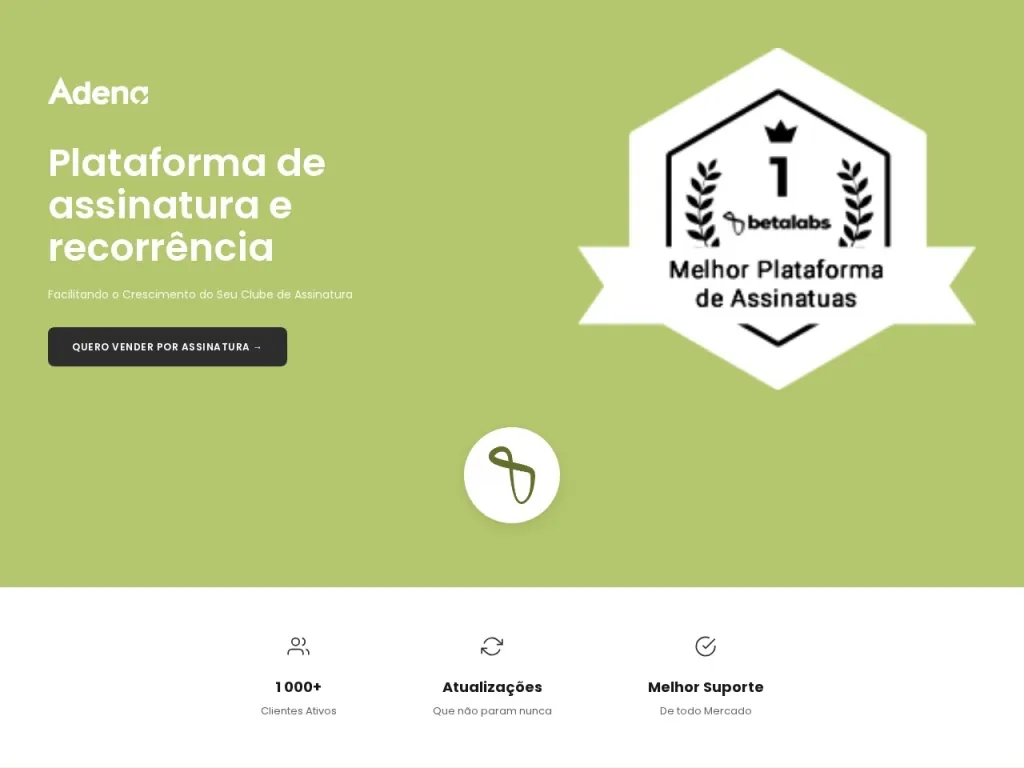 Página inicial do site de Adena Plataforma de E-commerce