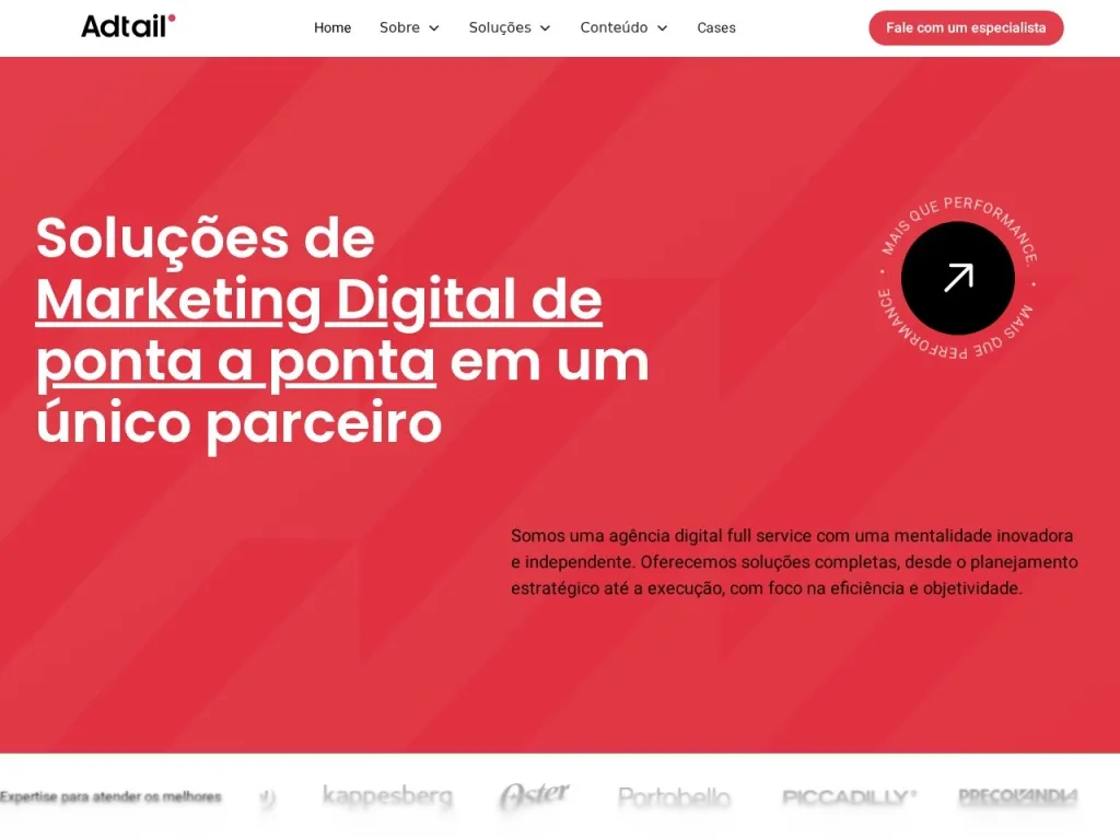 Página inicial do site de Adtail