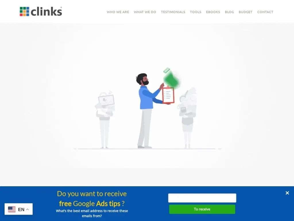 Página inicial do site de Agência Clinks