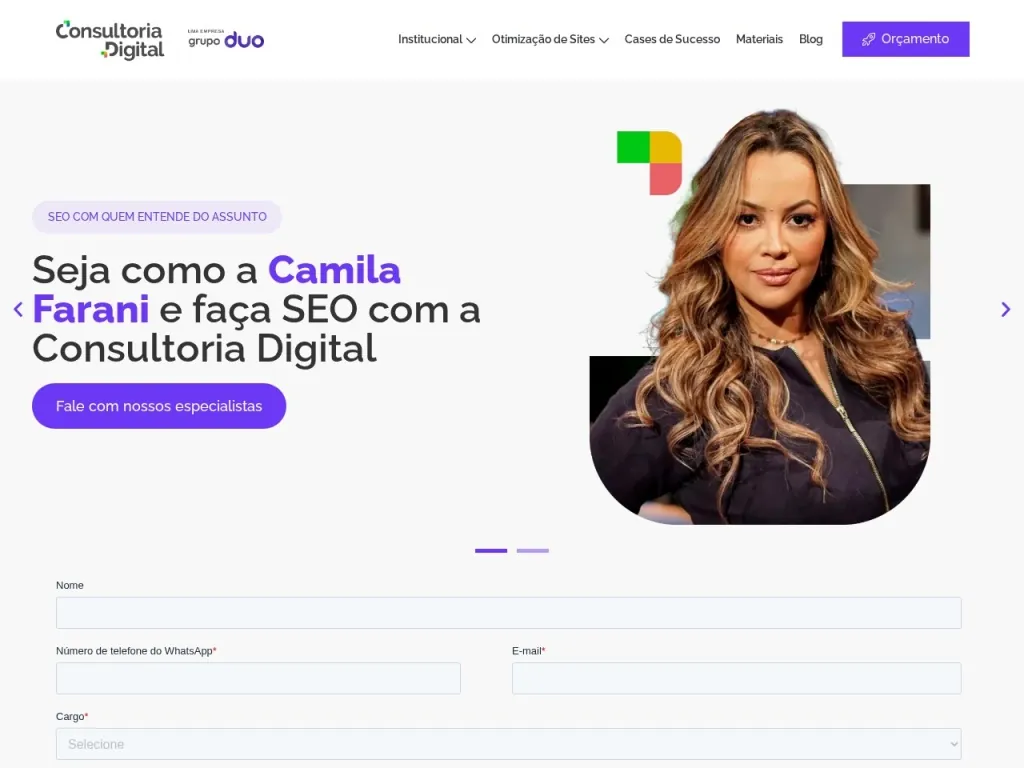 Página inicial do site de Agência Consultoria Digital