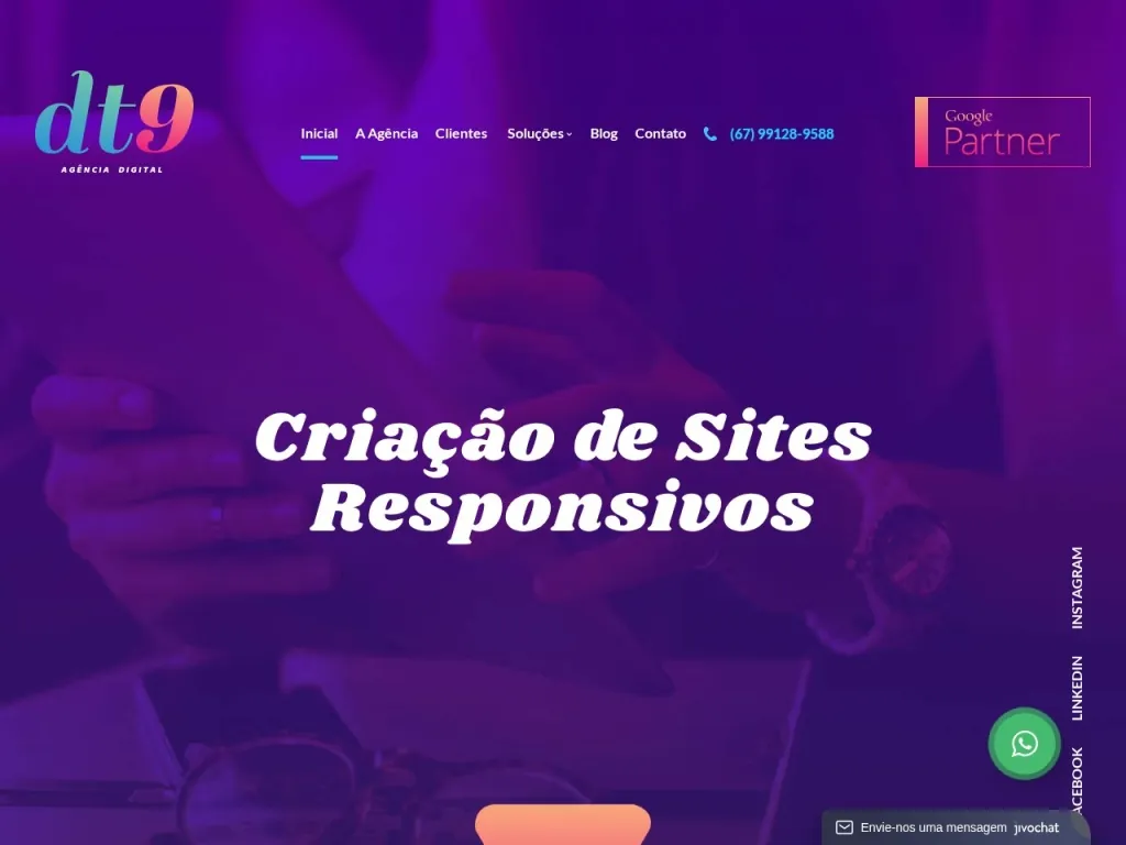 Página inicial do site de Agência DT9