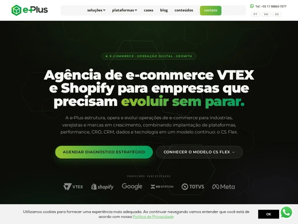 Página inicial do site de Agência e-Plus
