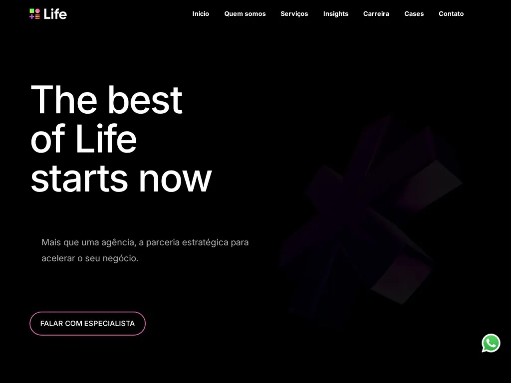 Página inicial do site de Agência Life