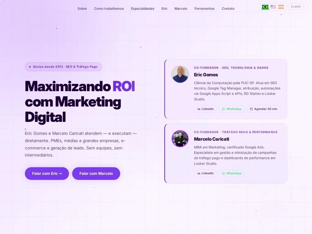 Página inicial do site de Agência Linka