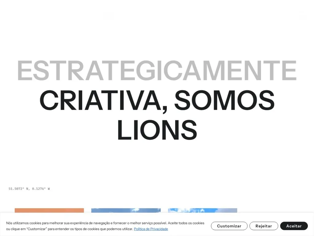 Página inicial do site de Agência Lions Create