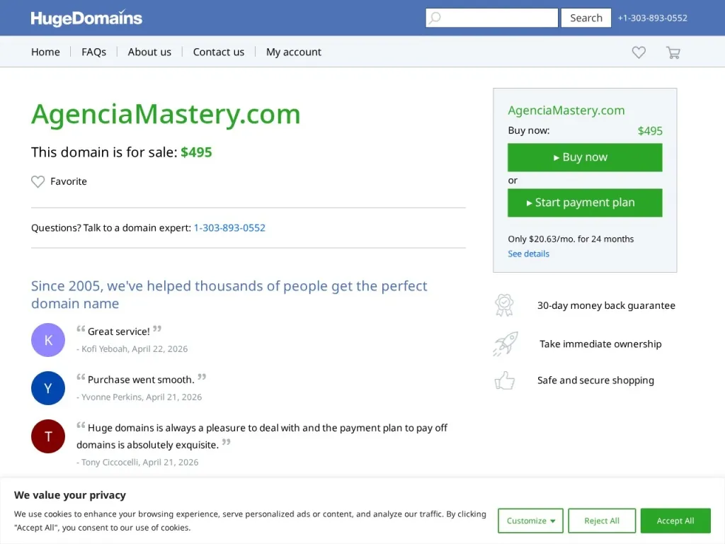 Página inicial do site de Agência Mastery