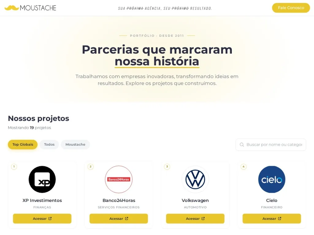 Página inicial do site de Agência Moustache