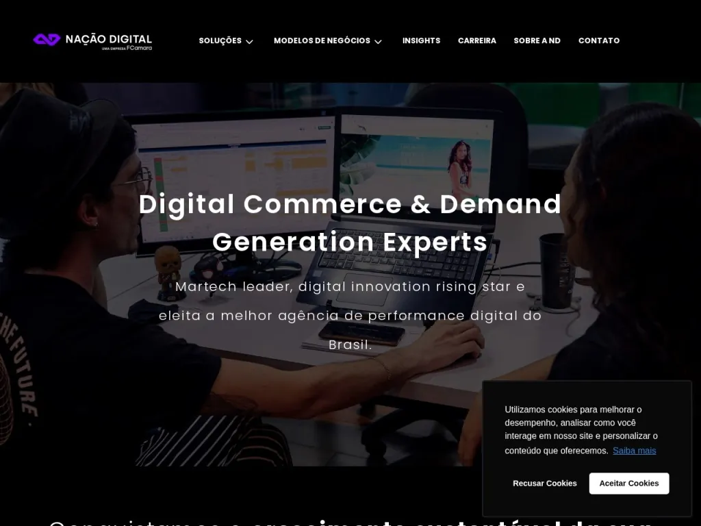 Página inicial do site de Agência Nação Digital