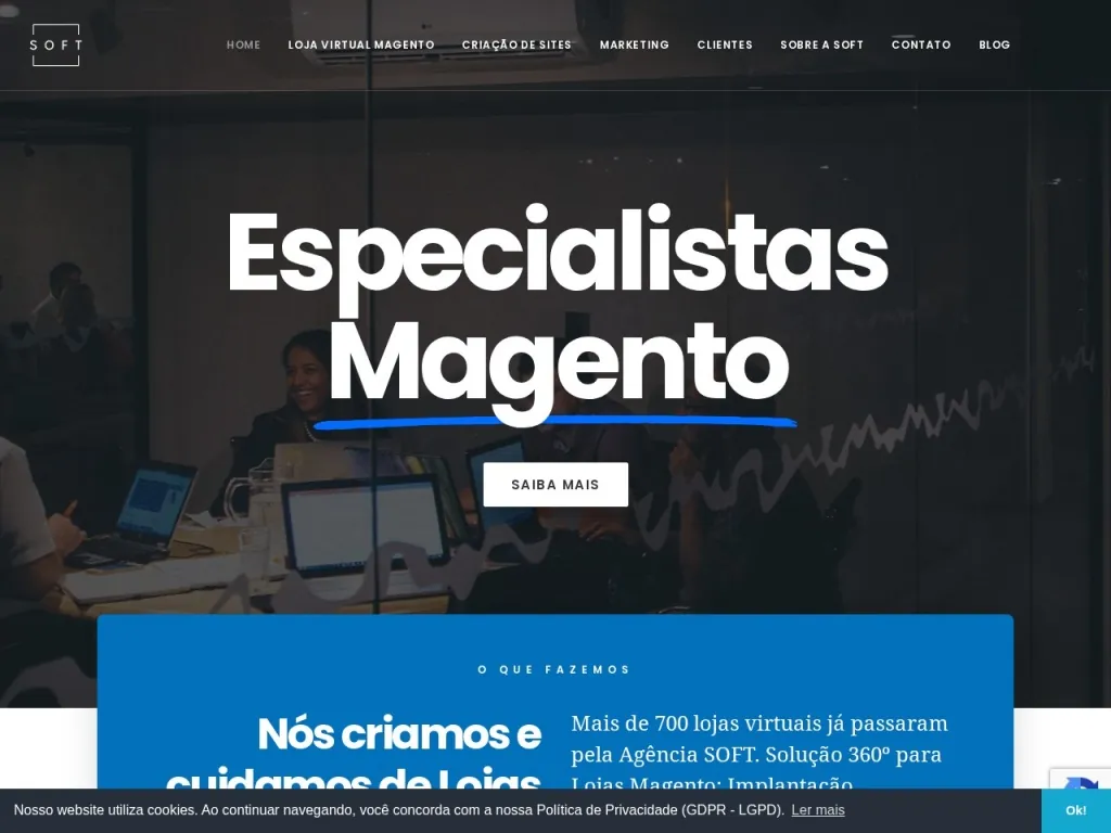 Página inicial do site de Agência SOFT