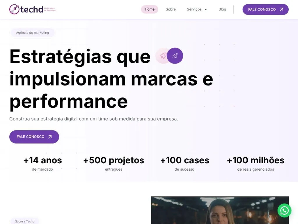 Página inicial do site de Agência TECHD