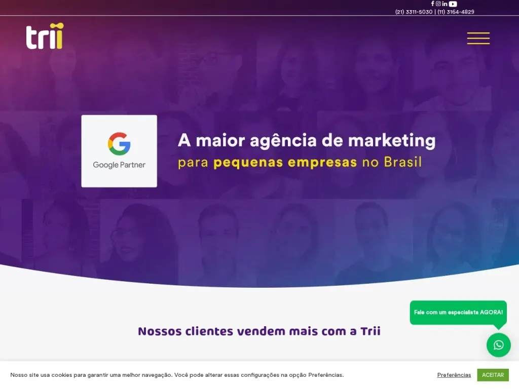 Página inicial do site de Agência Trii