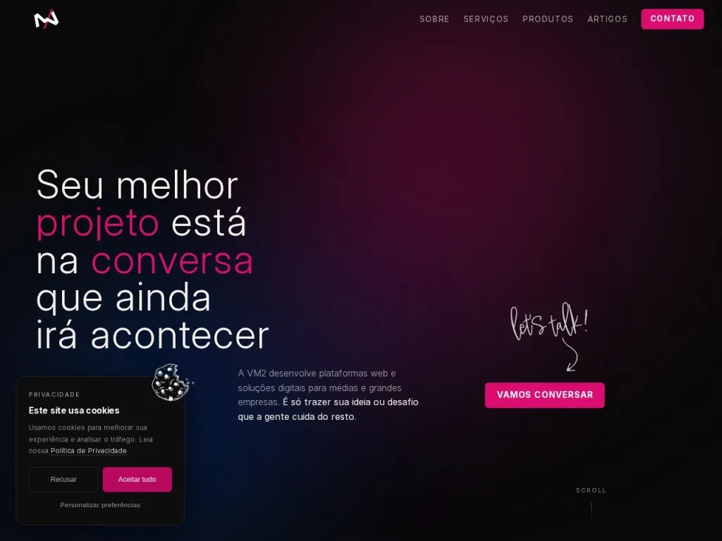 Página inicial do site de Agência VM2