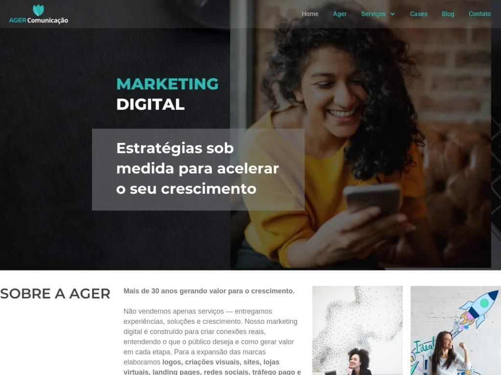 Página inicial do site de Ager Comunicação