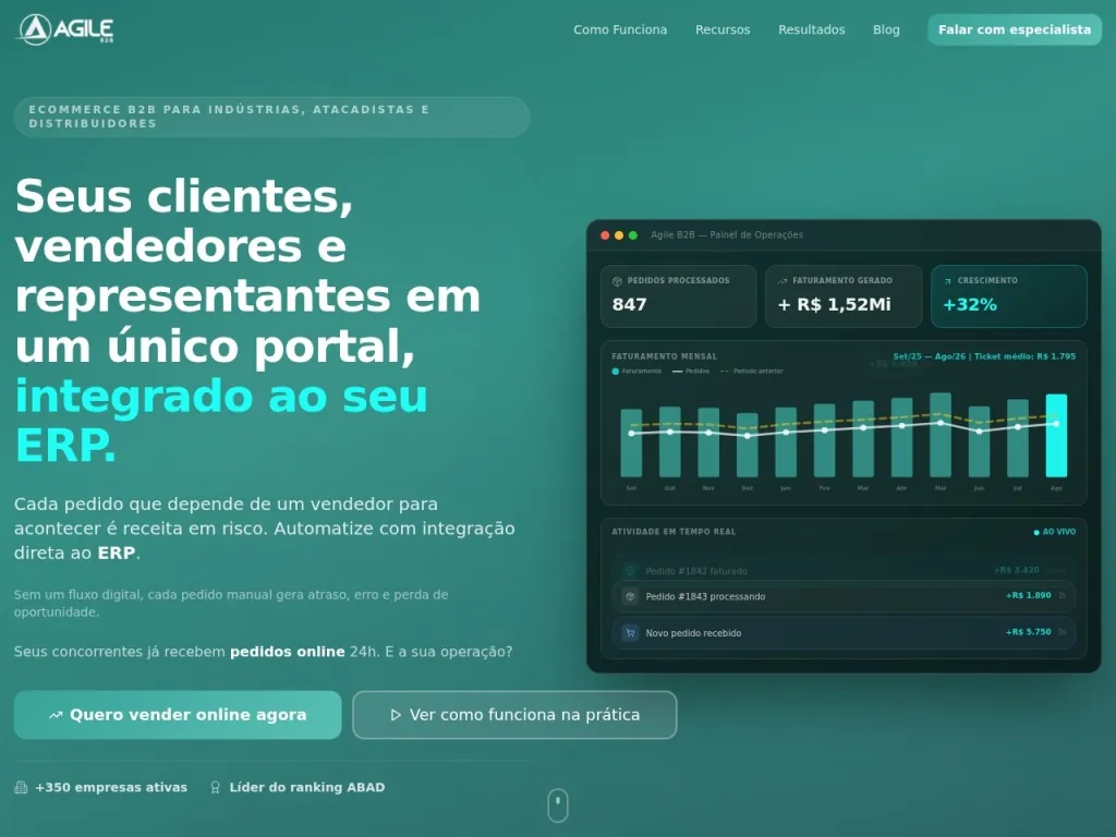 Página inicial do site de Agile E-commerce