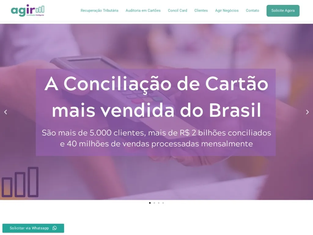 Página inicial do site de Agir negócios