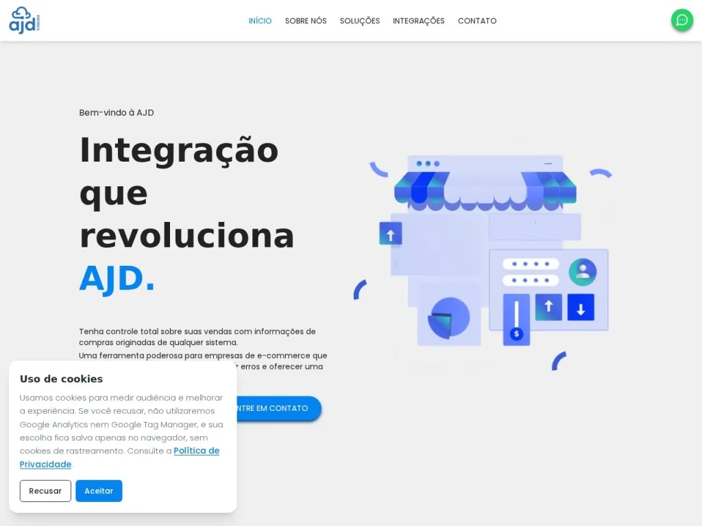 Página inicial do site de AJ Desenvolvimento
