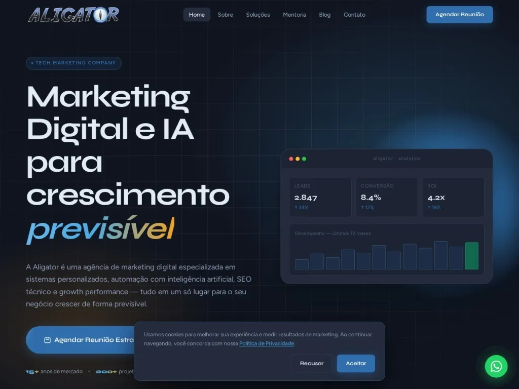 Página inicial do site de Aligator Marketing Digital