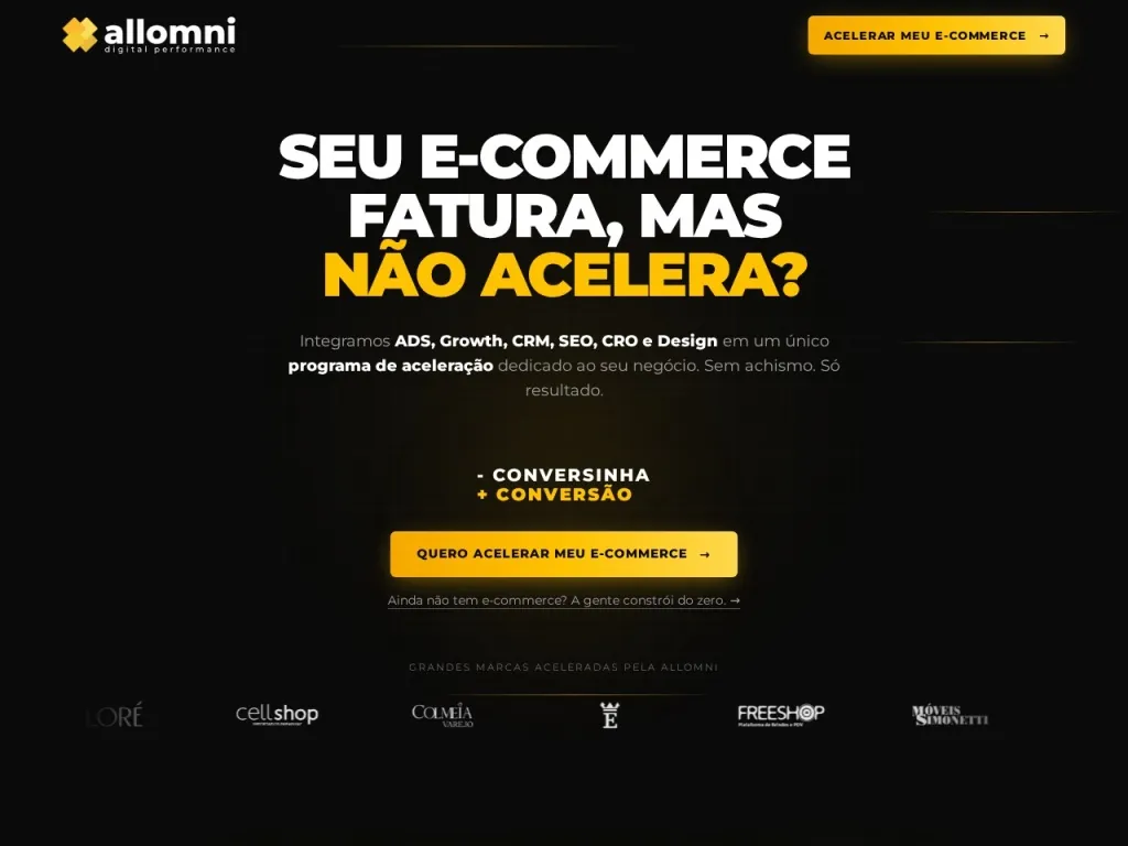 Página inicial do site de Allomni E-commerce Partner