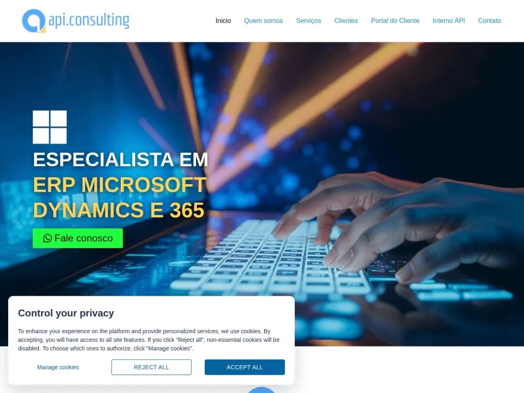 Página inicial do site de API Consulting