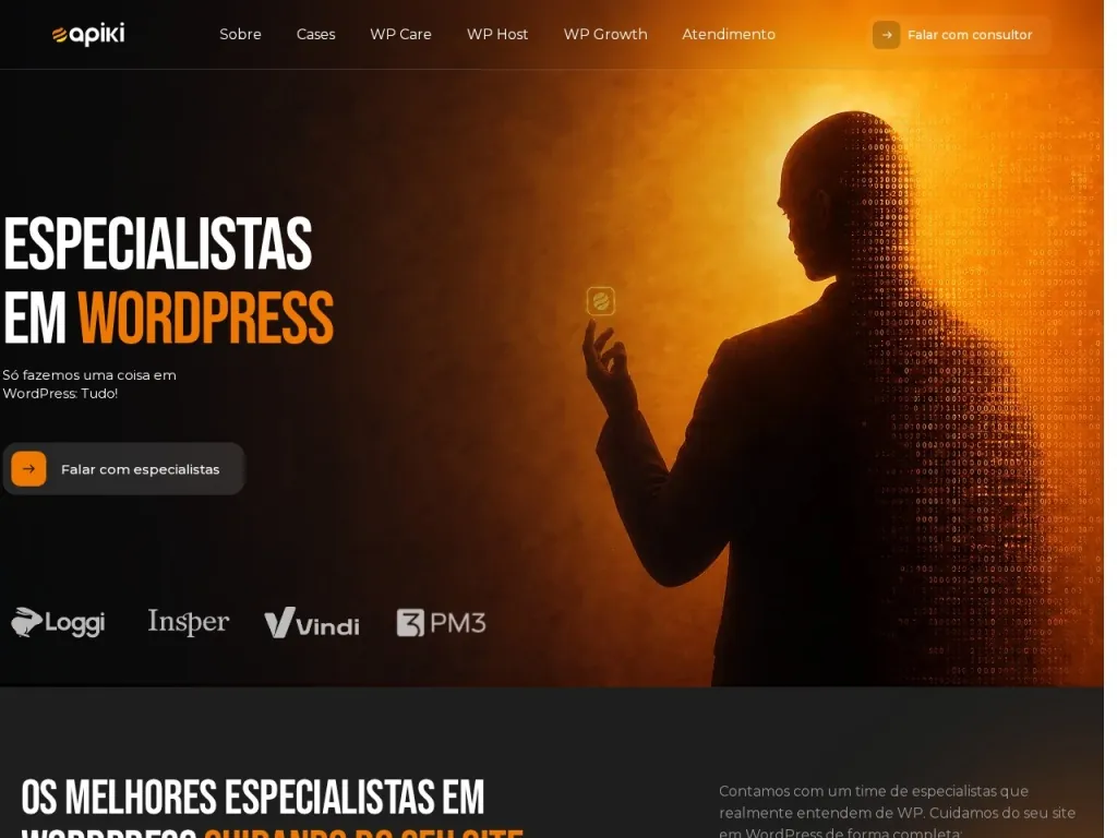 Página inicial do site de Apiki