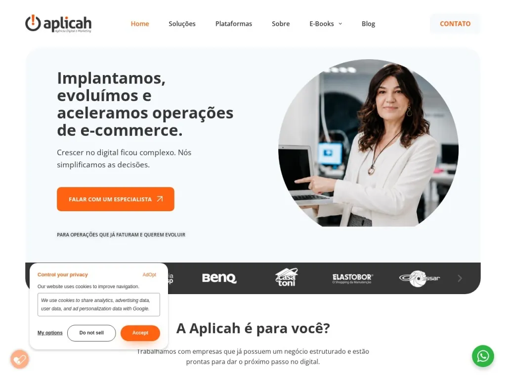 Página inicial do site de Aplicah - Agência Digital e Marketing