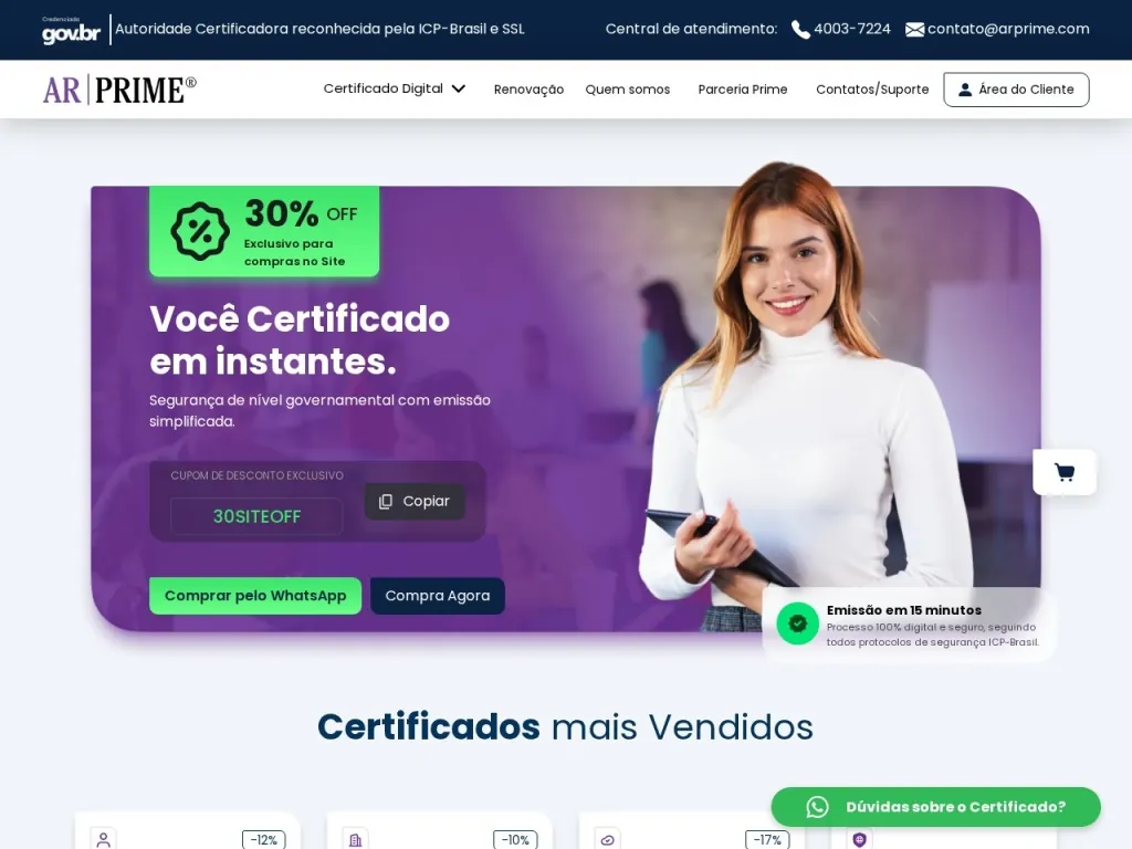 Página inicial do site de AR PRIME
