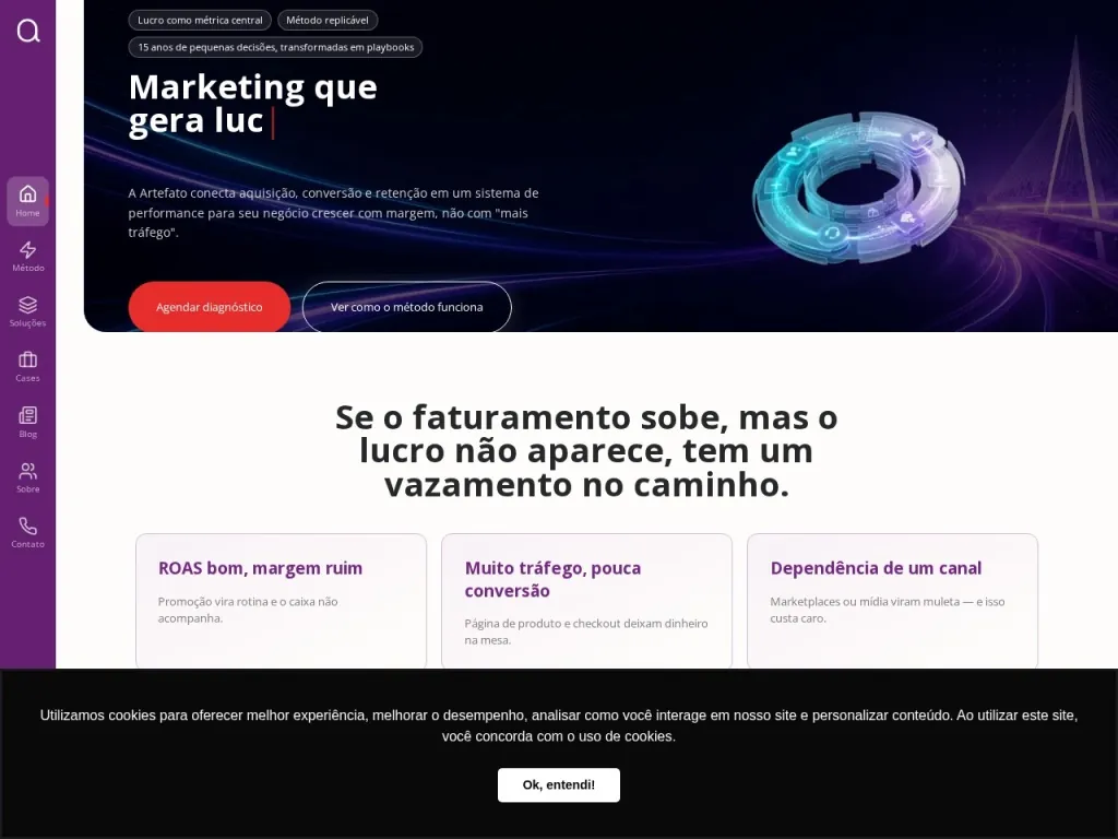Página inicial do site de Artefato Agência Digital