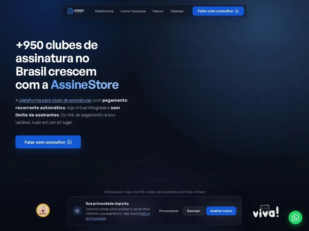 Página inicial do site de AssineStore