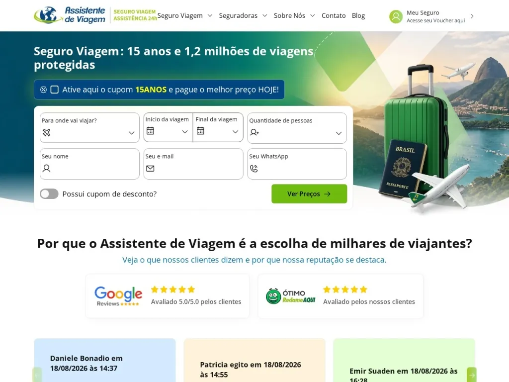 Página inicial do site de Assistente de Viagem