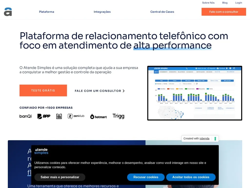 Página inicial do site de Atende Simples