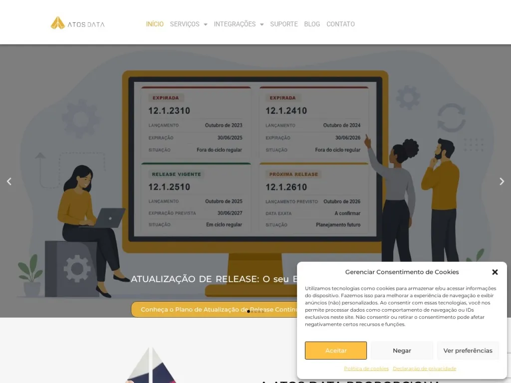 Página inicial do site de Atos Data