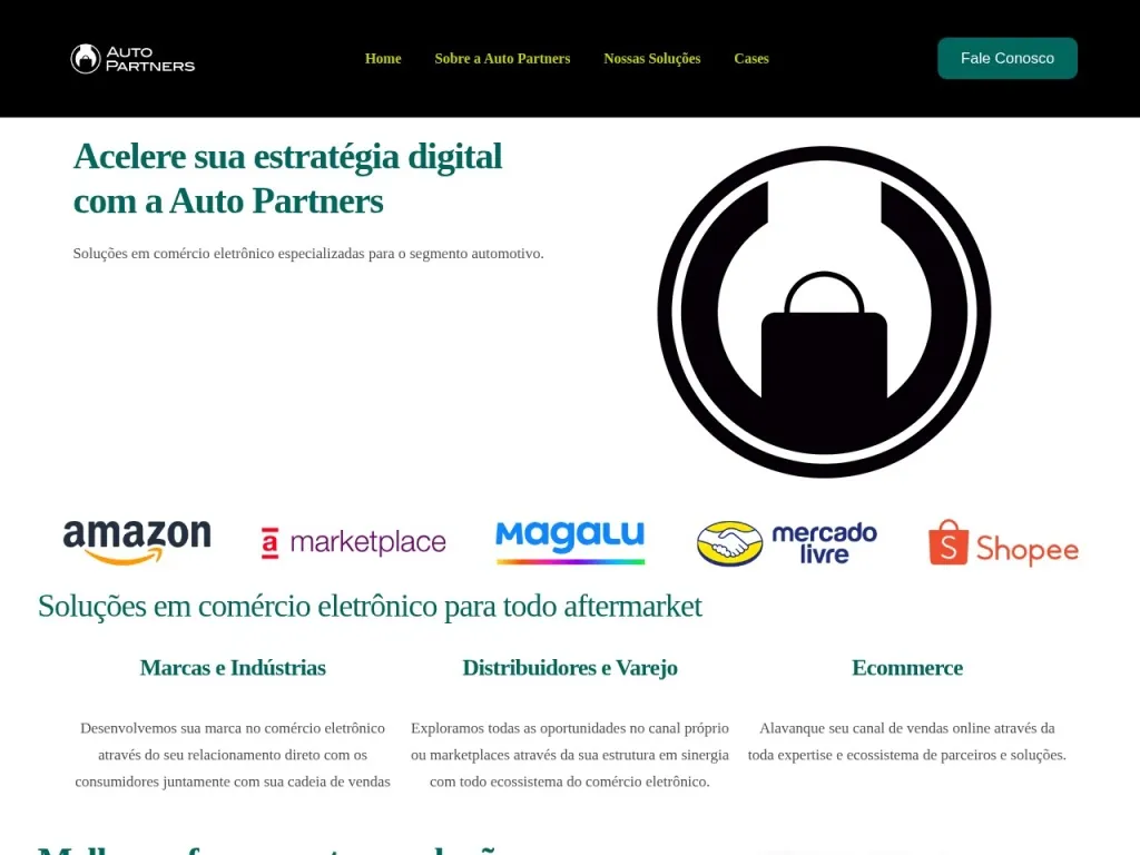 Página inicial do site de Auto Partners